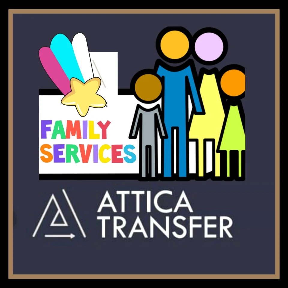 Σήμα Family Services με το λογότυπο της Attica Transfer